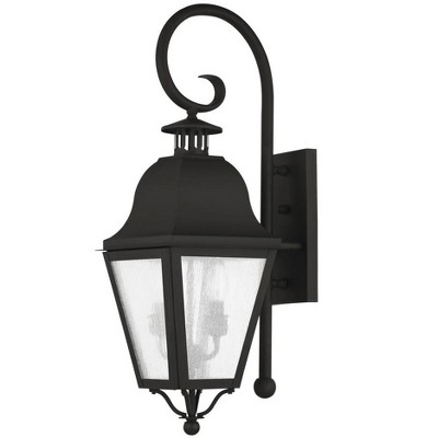 Elegant Bronze & Black Seeded Glass Outdoor Lantern