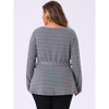 Agnes Orinda Women's Plus Size Houndstooth Formal Outfits Plaid Tie Waist Workwear Blouses - 4 of 4