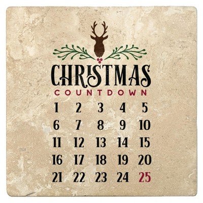 Christmas by Krebs Set of 4 Ivory and Black Christmas Countdown Calendar Square Coasters 4"