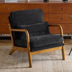 Karl Home Mid Century Solid Wood Accent Chair Chenille Armchair - 1 of 4