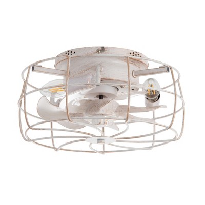 Airsurfer 12.5-inch 7-Blade Industrial Flush Mount Small Caged Ceiling Fan with Remote Light
