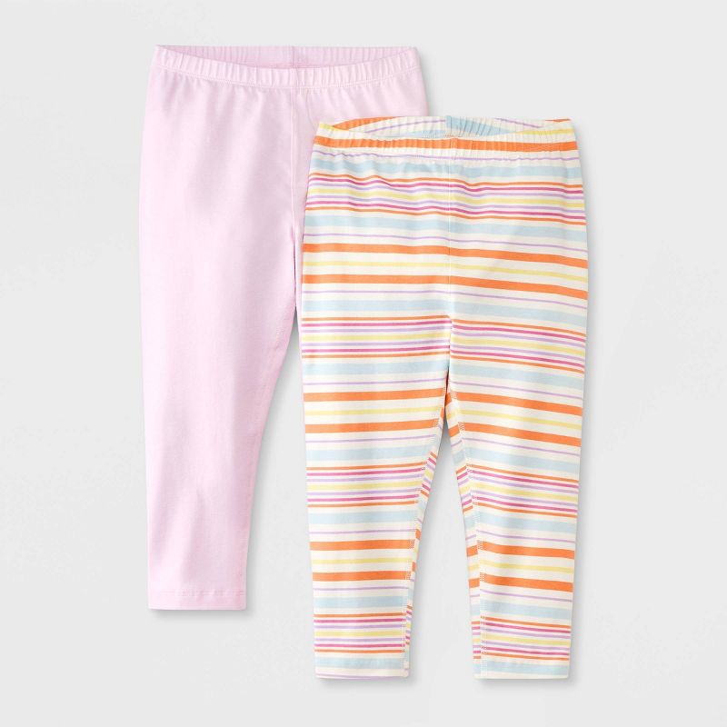  Girls' Adaptive 2pk Capri Leggings - Cat & Jack™ Light Pink/Striped, 1 of 6