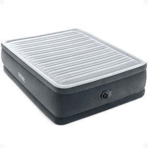 INTEX Dura-Beam Deluxe Comfort-Plush Elevated Air Mattress: Fiber-Tech – Queen Size – Built-in Electric Pump – 18in Bed Height – 600lb Weight Capacity - 1 of 4