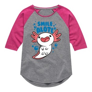 Girls' - Instant Message - Smile Alotl Shirt Tail Raglan Graphic T-shirt - 1 of 4