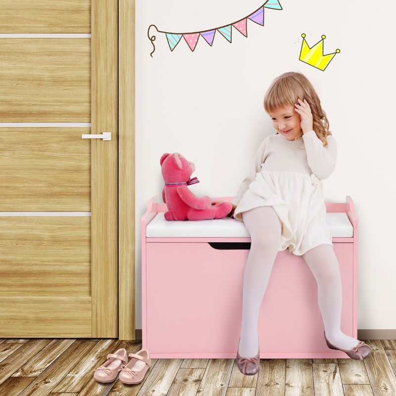 Costway Kids Toy Box Wooden Flip-top Storage Chest Bench W/ Cushion Safety Hinge, 4 of 11