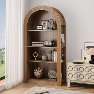 Modern Wood Arched Bookcase with 4 Open Shelves,MDF Bookshelf with Woodgrain Finish,Tall Open Display Storage Bookcase for Living Room - Koiai - 1 of 4