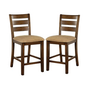 Set of 2 Pattsburg Ladder Back Fabric Padded Counter Side Chair Antique Oak - Sun & Pine, Brown