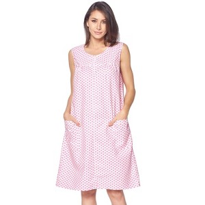 Casual Nights Women's Zipper Front House Dress Sleeveless Seersucker Housecoat Duster Lounger - 1 of 4