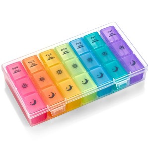 MEDca Weekly Pill Organizer Case: 3 Times/Day Box: Large Plastic Dispenser w/ 7-Daily Morning Noon & Night Compartments for Pills, Supplements - 1 of 4
