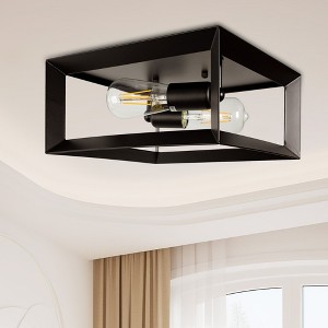 YANSUN 11 in. 2-Light Black Farmhouse Caged Square Flush Mount Industrial Vintage Ceiling Lighting - 1 of 4