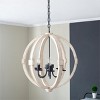 6 - Light Wood Chandelier, Spherical Hanging Light Fixture with Adjustable Chain for Kitchen Dining Room Foyer Entryway, Bulb Not Included - image 2 of 4