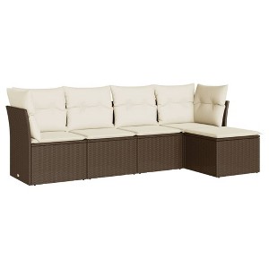 vidaXL 5 Piece Patio Sofa Set with Cushions - Brown and Cream Without Table - 1 of 4