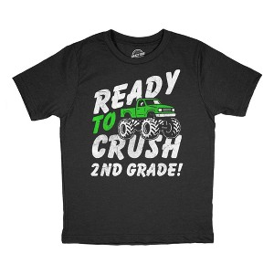 Youth Funny T Shirts Ready To Crush 2nd Grade Sarcastic Monster Truck Graphic Novelty Tee For Kids - Crazy Dog Youth T Shirt with Fun Design - 1 of 4