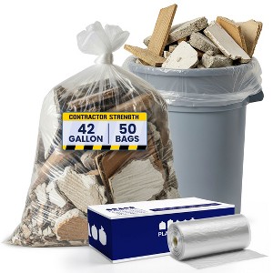 Plasticplace 42 Gallon Contractor Trash Bags, Clear (50 Count) - 1 of 4