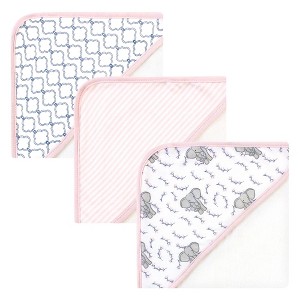 Touched by Nature Baby Girls Organic Cotton Hooded Towels, Pink Elephant, One Size - 1 of 2