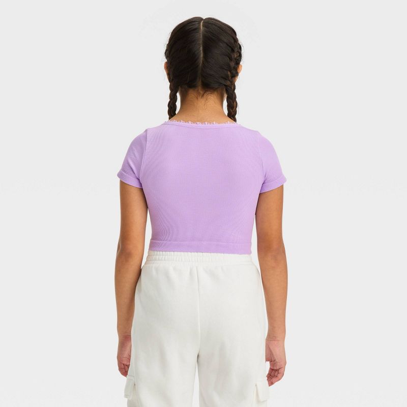 Girls' Short Sleeve Lace Trim Seamless T-Shirt - art class™, 3 of 5