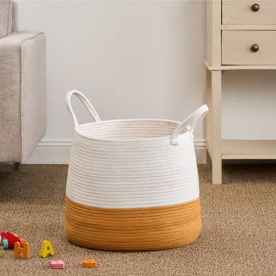 ALEXOUN 20x13IN Natural Cotton Rope Laundry Basket - Soft, Durable & Spacious Storage Hamper for Laundry, Toys, Pillows - Sturdy Handles