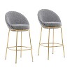 Indoor Metal Upholstered Barstool, Gold-Plated Frame and Mixed Gray Upholstery, Set of 2 - 3 of 4