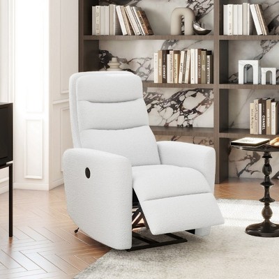Chiffon White Power Recliner with Boucle Upholstery