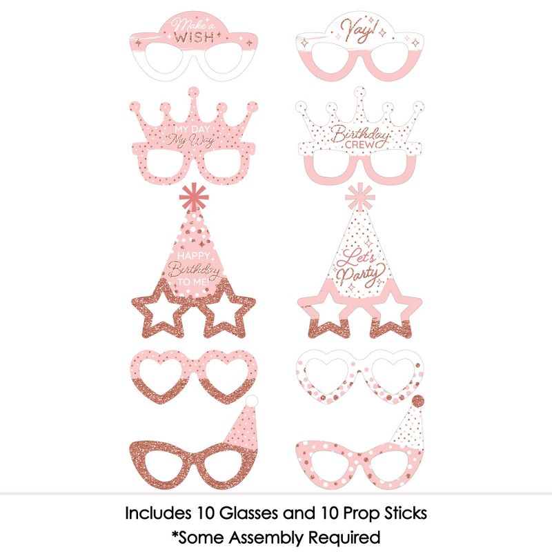 Big Dot of Happiness Pink Rose Gold Birthday Glasses - Paper Card Stock Happy Birthday Party Photo Booth Props Kit - 10 Count, 3 of 6