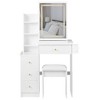 FONTOI Cabinet Vanity Table&Cushioned Stool with Hair Dryer Bracket, Dresser with Mirror, White, 12.6"*50.4"*29.2" - 2 of 4