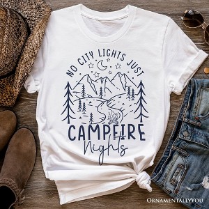 No City Lights Just Campfire Nights T-Shirt, White and Natural Camping Tee for Stargazing Campers| OrnamentallyYou - 1 of 4