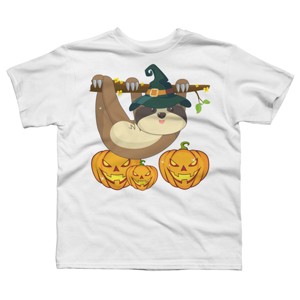 Boy's Design By Humans Funny Witch Sloth With Jack O Lantern Halloween T-Shirt By thebeardstudio T-Shirt - 1 of 3