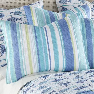 Laida Beach Blue Cotton Twin Reversible Quilt Set