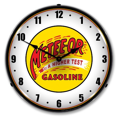 Collectable Sign & Clock | Meteeor Gasoline LED Wall Clock Retro/Vintage, Lighted