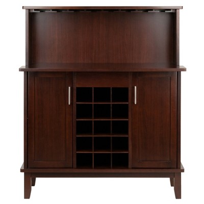 Winsome Cappuccino Wood Wine Bar with Storage and Stemware Rack