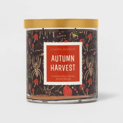 15.1oz 2-Wick Lidded Glass Jar Autumn Harvest Candle Black - Opalhouse™
