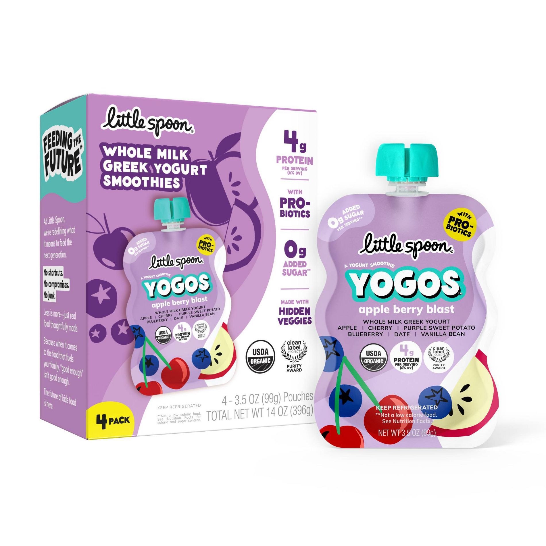 Little Spoon YoGos Apple Berry Organic Whole Milk Kids’ Greek Yogurt Pouches – 14oz/4ct