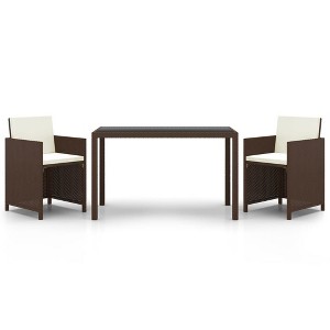 vidaXL Patio Furniture Set Outdoor Table and Chair Dining Set Poly Rattan - Brown 2x Armchair + Table - 1 of 4