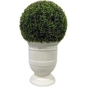 Gulches 24" Artificial Ball Topiary in White Magnesia Pot - Low-Maintenance Faux Plant, UV-Resistant Decor for Indoor Outdoor Home Office Garden - 1 of 4