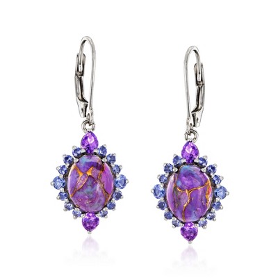 Ross-Simons Purple Turquoise and .90 ct. t.w. Multi-Gemstone Drop Earrings in Sterling Silver