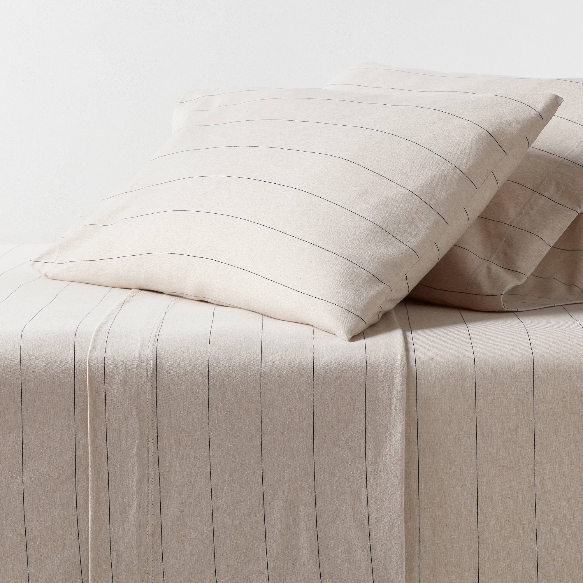 Queen Size Cotton Jersey Sheet Set Oatmeal Heather Striped