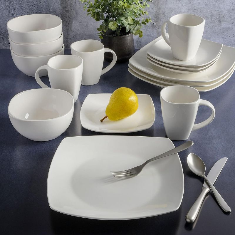 Gibson Soho Lounge 16 Piece Fine Ceramic Soft Square Stoneware Dinnerware Set in White, 2 of 6