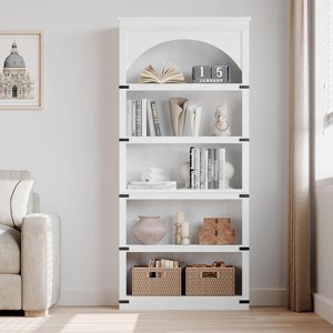 Arched Bookcase 5 Shelf Bookshelf 68.7" Tall Bookcase Farmhouse Curved Storage Rack Wooden Bookshelves for Home Office White - 1 of 4