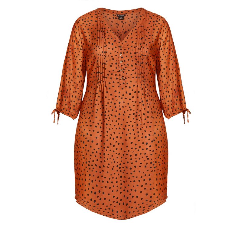 Women's Plus Size Woven Print Shirt Dress - ginger | EVANS, 3 of 4
