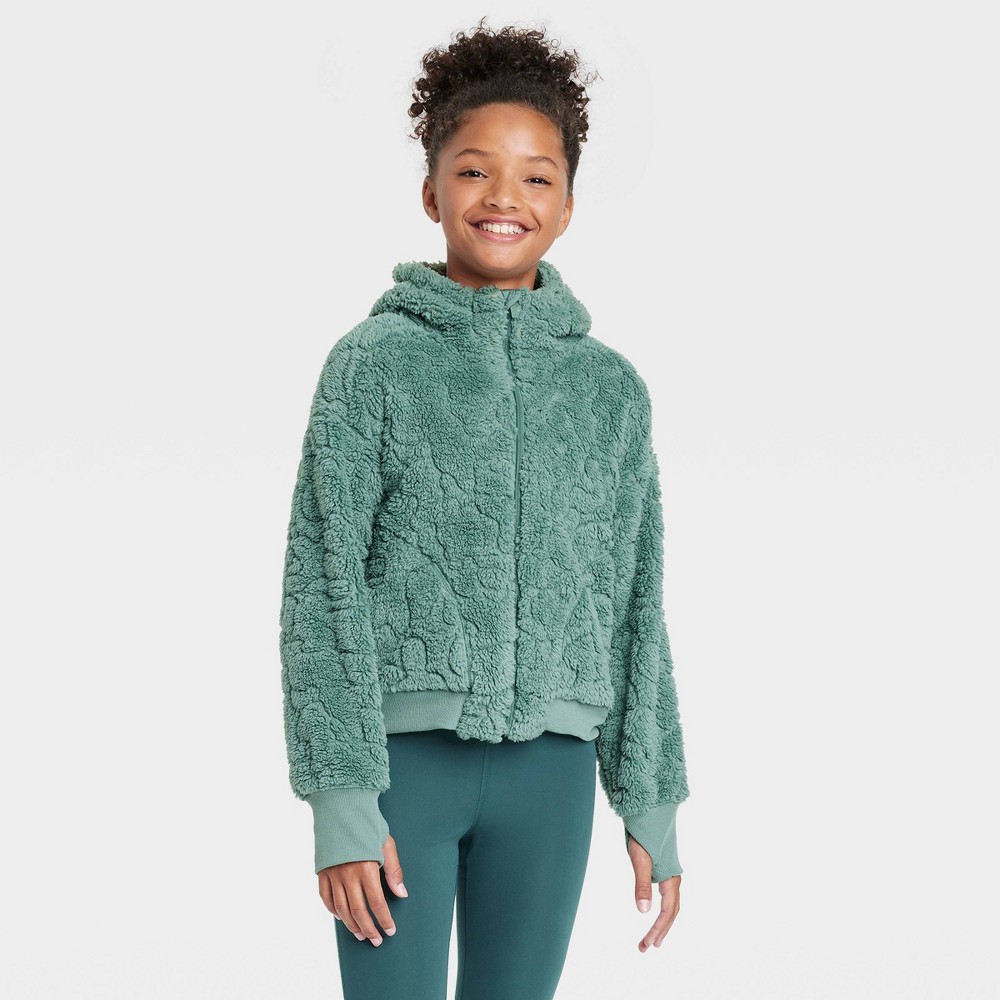 Girls' Faux Shearling Full Zip Hoodie - All in Motion Green ( DIFFERENT SIZES 7 pcs )