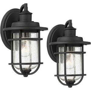 John Timberland Markham Modern Nautical Outdoor Wall Light Fixtures Set of 2 Textured Black 10 1/2" Clear Seedy Glass for Post Exterior Barn Deck Home - 1 of 4