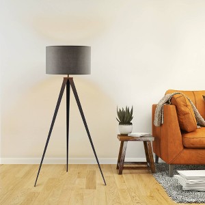 Teamson Home 62" Romanza Tripod Floor Lamp with Drum Shade Gray: Modern PVC Shade, Metal Body, ETL Listed - 1 of 4