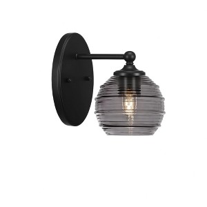 Toltec Lighting Capri 1 - Light Sconce in  Matte Black with 6" Smoke Ribbed Shade - 1 of 2
