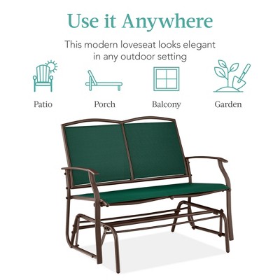 Forest Green and Brown Metal Outdoor Glider Loveseat