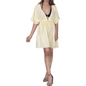 LA LEELA Women's Beachwear Swimsuit Coverups for Women Summer Swim Beach Cover Ups for Swimwear Women Bathing Suit Cover-up Mini XL- XXL Beige, Map - 1 of 4