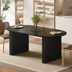 SpassWay 30"H Modern Wood Dining Table Kitchen Table Conference Table Gaming Table with Double Pedestal Black/Natural Wood - 1 of 4