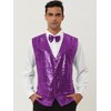 Lars Amadeus Men's Sequin Shiny Slim Fit Sleeveless Suit Waistcoat Set with Bow Tie - 2 of 4
