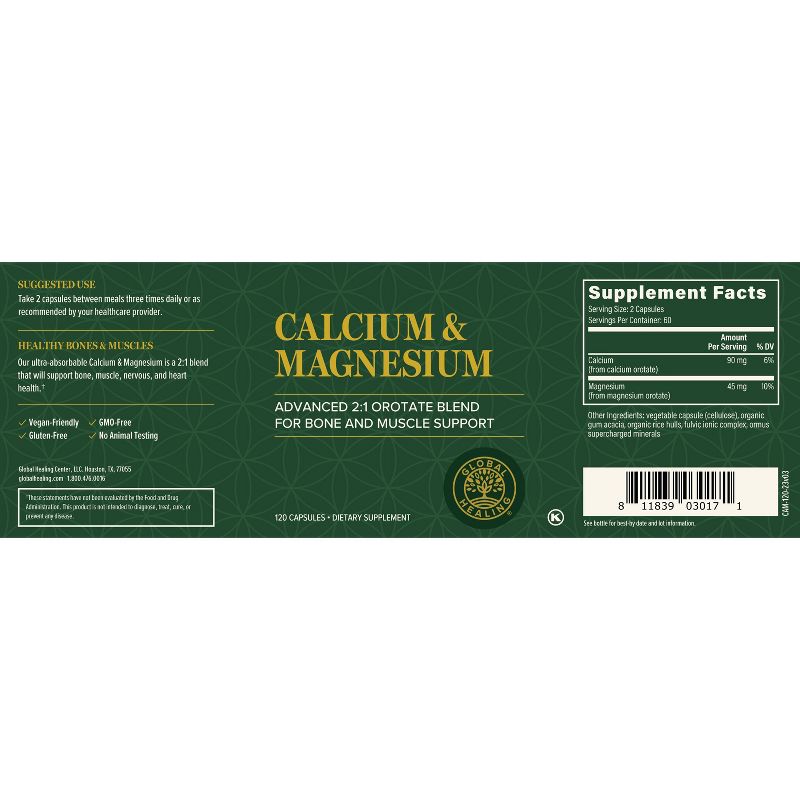 Global Healing Calcium & Magnesium Supplement (120 Capsules), 3 of 7
