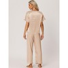 cheibear Women's Satin Summer Short Sleeves Sleepshirt with Pants Lounge Pajamas Sets - 3 of 4