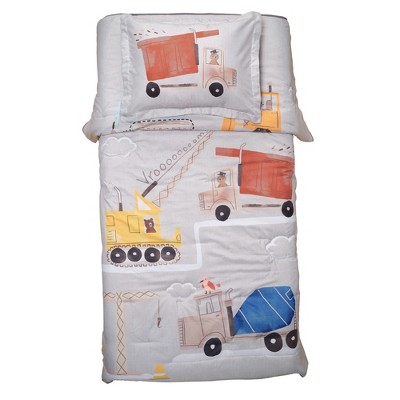 Blue Construction Vehicles Twin Microfiber Quilt Set